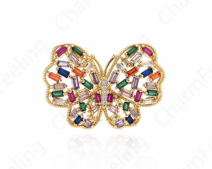 Butterfly Pendant, Animal Charm,MicroPave  CZ Butterfly Necklace, Butterfly Charm, DIY Jewelry Making Accessories 30x43x8mm