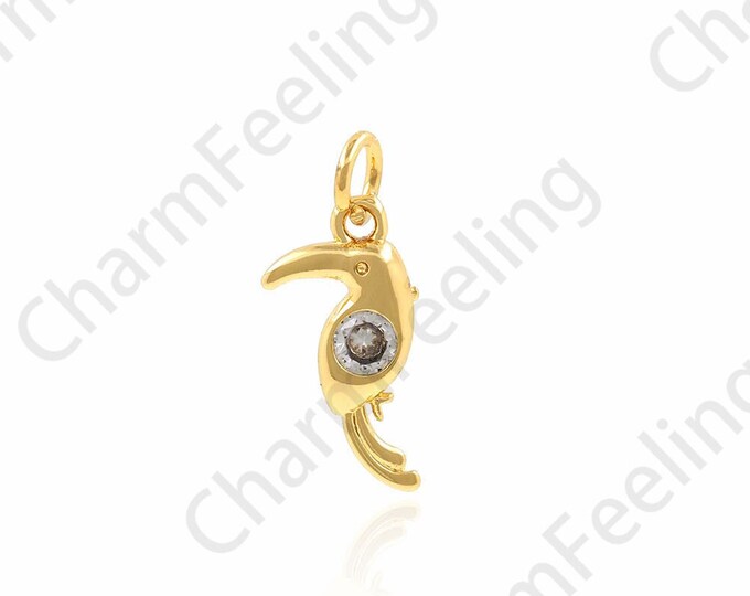 Hummingbird Necklace,18K Gold Filled Bird Pendant, Animal Pendant, Animal Charm,Bird Charm,Micropavé Cubic Zirconia Jewelry 6.5x15.5x2mm