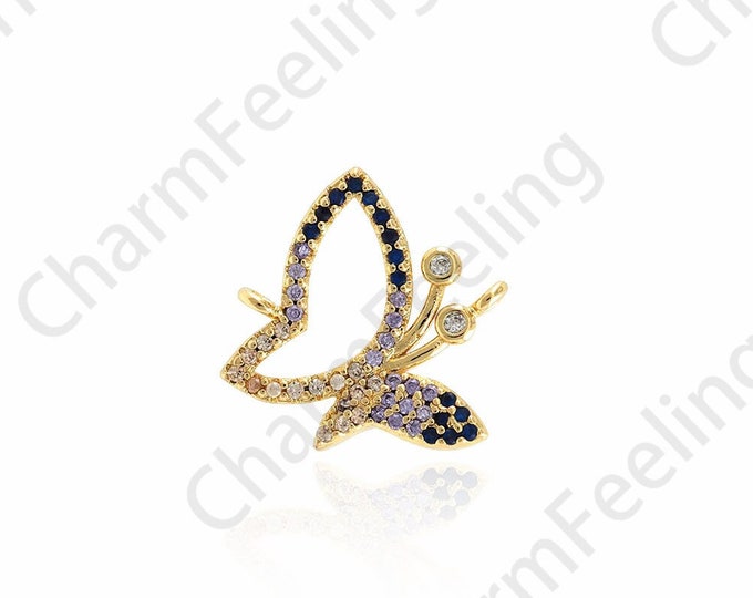 18K Gold Filled Insect Connector,Butterfly Connector,Butterfly Charm,Micropaved CZ Animal Connector, DIY Jewelry Accessories,17.5x17.5x2.5mm