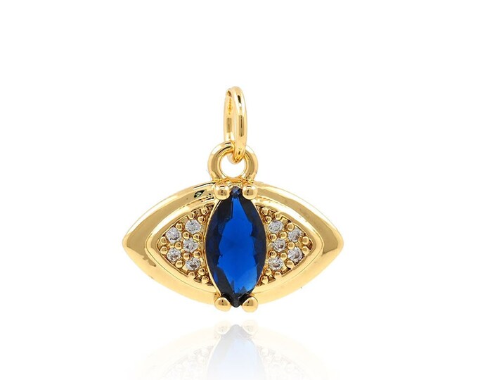 Lucky Eye Necklace,Micropavé CZ Eye Necklace, Devil's Eye Pendant, 18K Gold Filled Eye Charm, DIY Jewelry Supplies,14.5x14.5x4mm