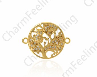 Tree Discovery, Micropaved CZ Tree Of Life Connector, Circular Tree Connector, DIY Jewelry Making Accessories 22.5x17.5x2.2mm