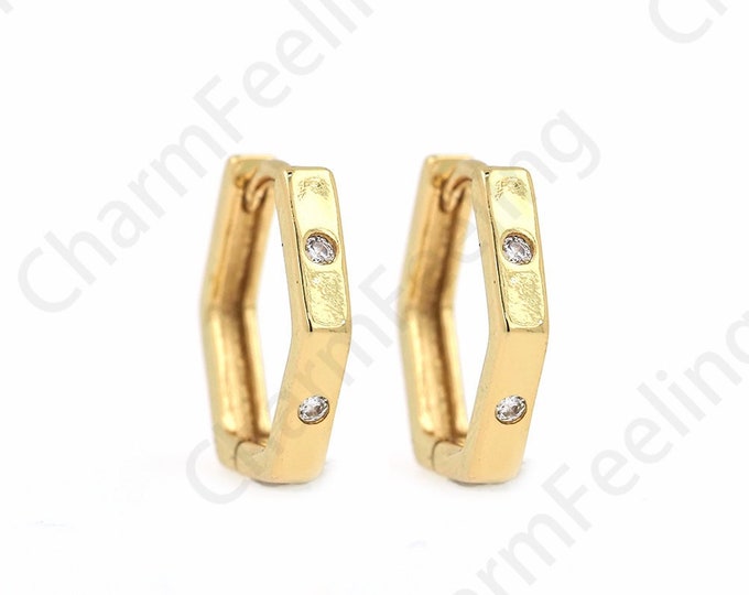 Honeycomb Earrings,Earring Charm, 18K Gold Filled Hoops Earrings,Ear Hoops, Nickel Free Earrings,Minimalist Earrings,12.5x14x1.5mm