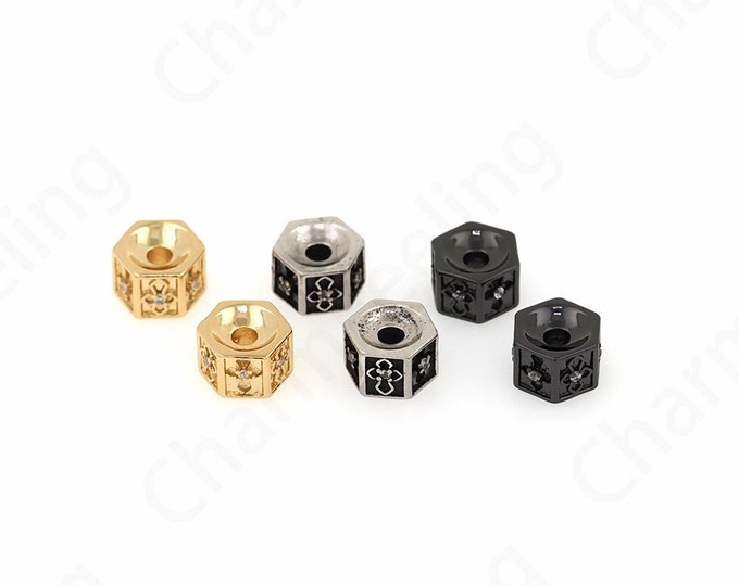 Micropavé CZ Round Spacer Beads Dainty Cylinder spacer Beads,Large Hole bead,18K Gold Filled Spacer Beads 7.5x5mm