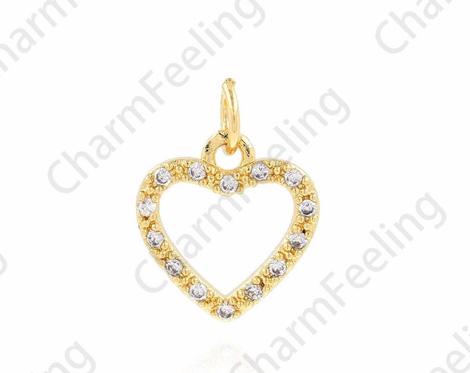 Micropavé CZ Love Necklace,18K Gold Filled Love Charm, Heart Pendant, Heart Charm, DIY Jewelry Accessories, 12x15.5x1.7mm