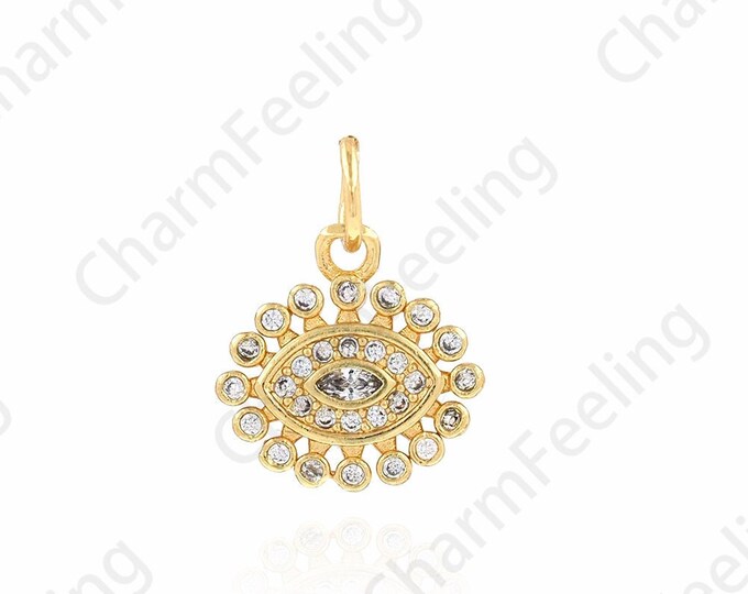 18K Gold Filled Eye Necklace, Micropavé CZ Devil's Eye Pendant, Lucky Eye Necklace, Eye Charm, DIY Jewelry Supplies, 11.5x15x1.5mm