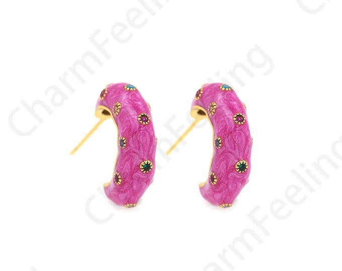 Minimalist Ear Hoop, 18K Gold Filled Enamel Huggie Hoop, Small Hoop, Is The Perfect Gift for Her And The Girl 25x19x5.5mm