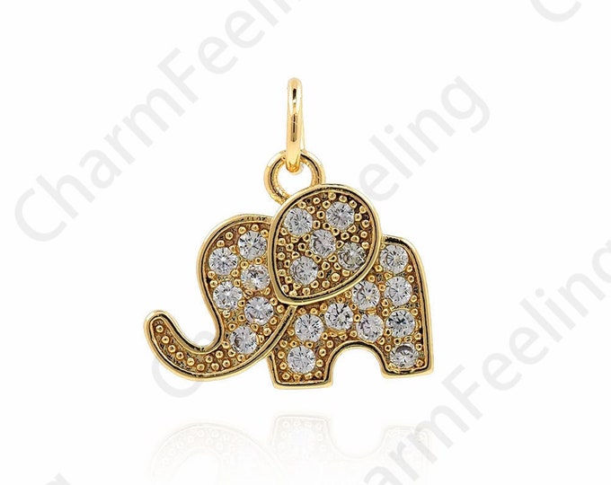 Elephant Charm, 18K Gold Filled Elephant Necklace, Micropavé CZ Elephant Pendant,Elephant Pendant, Enamel Charm,15.5x14.5x2.5mm