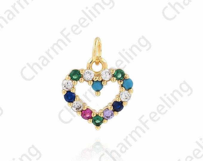 Gemstone Charm, 18K Gold Filled Crystal Heart Pendant, Micropavé CZ Love Necklace, Love Charm, DIY Jewelry Accessories, 12.5x15.5x3mm