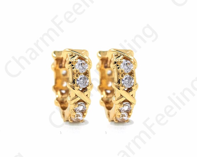 Micropave CZ Gold Earrings,18K Gold Filled Round Earrings,Round Pendants,Hollow Earrings,Earring Charm,DIY Jewelry Supplies,10.5x11.5x3.5mm
