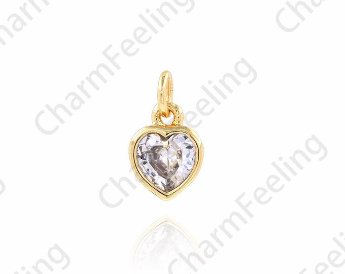 Solitaire Pendant, Heart Pendant, Micropavé CZ Love Charm, Dainty Necklace, 18K Gold Filled Heart Charm, DIY Jewelry Supplies, 6.5x10x3mm