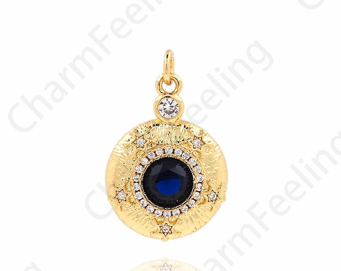Coin Charm, 18K Gold Filled Disc Pendant, Micropavé CZ Coin Necklace, Disc Charm, DIY Jewelry Accessories,22x14x4mm