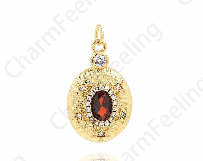 Micropavé CZ Oval Pendant, Oval Crystal Pendant, 18K Gold Filled Crystal Necklace, Crystal Charm, DIY Jewelry Accessories,22x12.5x3.5mm