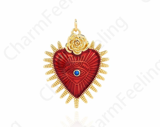 Single Eye Charm, Heart-Shaped Enamel Eye Pendant, Enamel Heart-Shaped Pendant, DIY Jewelry Making Accessories,34x25x2.5mm