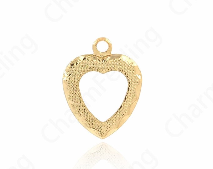 100pcs 18K Gold Filled Oblique Heart Necklace, Hollow Heart Pendant, Line Heart Charm, Hollow Charm, DIY Jewelry Accessories, 11.6x9.2x0.8mm