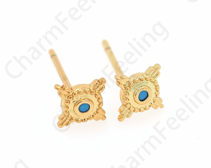 18K Gold Filled Round Earrings, Sun Earrings, Micropavé CZ Sun Stud Earrings, Sunshine Charm, DIY Jewelry Supplies, 5x5mm
