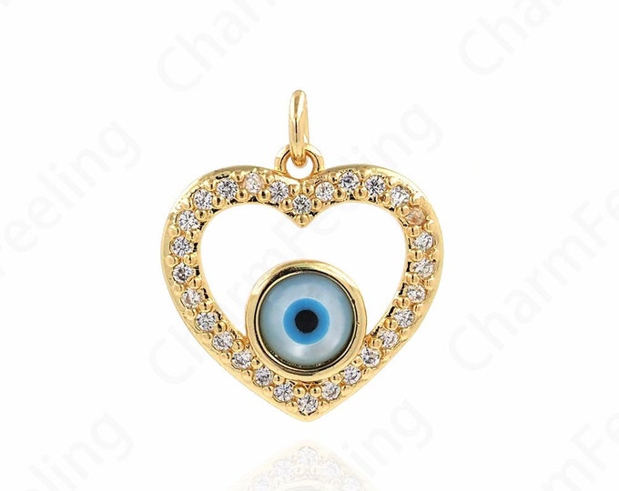 Magic Enamel Necklace, Micropavé CZ Enamel Necklace, 18K Gold Filled Eye Pendant, Eye Charm, DIY Jewelry Accessories 20x18x4mm