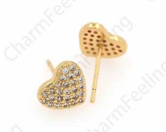 1 Pair,Heart Stud Earrings, Micropavé CZ Love Earrings, 18K Gold Filled Love Earrings, Pierced Earrings, DIY Jewelry Accessories,8x8mm