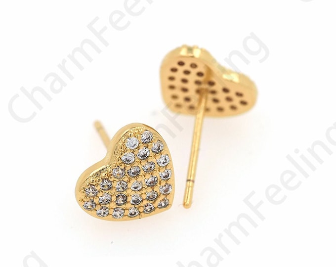 1 Pair,Heart Stud Earrings, Micropavé CZ Love Earrings, 18K Gold Filled Love Earrings, Pierced Earrings, DIY Jewelry Accessories,8x8mm