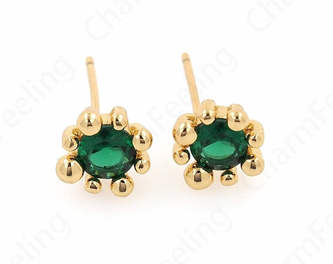 Earring Accessories, Round Earrings, Micropavé CZ Earring Charm, 18K Gold Filled Pierced Earrings, DIY Earring Accessories,8x8x4mm