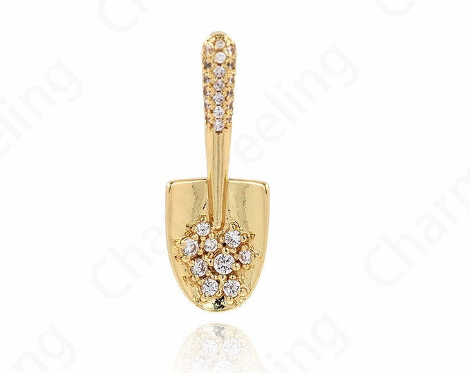 18K Gold Filled Shovel Pendant, Gold Zircon Shovel Pendant,Micropavé CZ Pendant, Necklace Shovel Pendant, DIY Jewelry Supplies, 23x8.5x5.7mm