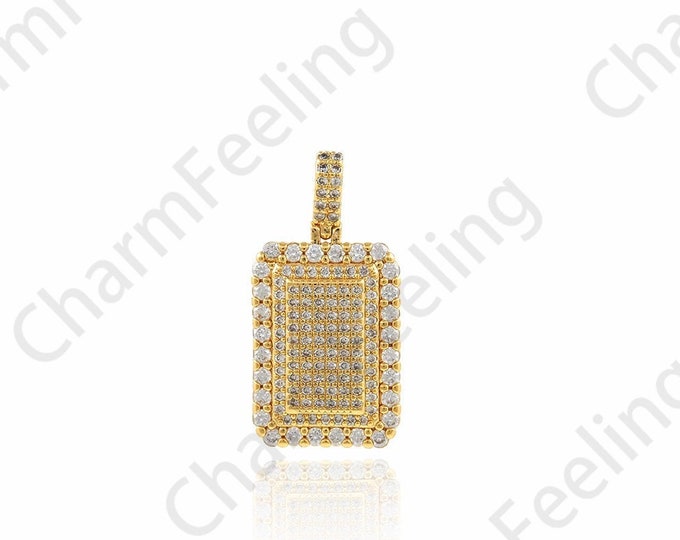 Micropavé CZ Rectangular Pendant, 18K Gold Filled Geometric Necklace, Medal Charm, Suitable For DIY Jewelry Making Accessories,13x25.5x3.5mm
