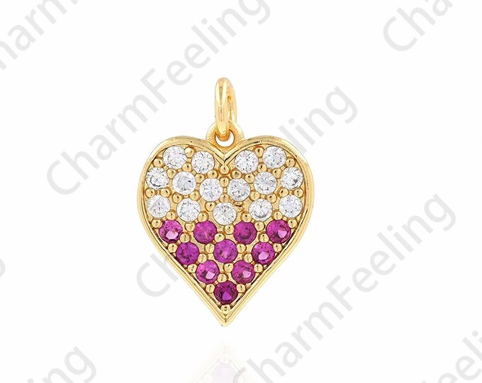 Heart Pendant, Micropavé CZ Love Necklace,Heart Charm, 18K Gold Filled Love Charm, DIY Jewelry Accessories, 11x15.5x1.8mm