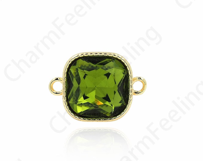Solitaire Connector, Micropavé CZ Connector, Rectangular Connector, 18K Gold Filled Square Connector, DIY Jewelry Supplies, 11.5x16x6.3mm