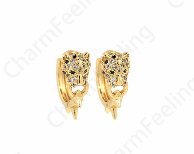 Pierced Earrings,MicroPave CZ Round Earrings,Leopard Earrings,18K Gold Filled Animal Earrings,Gift For Her,DIY Jewelry Supplies,15x15x6.5mm