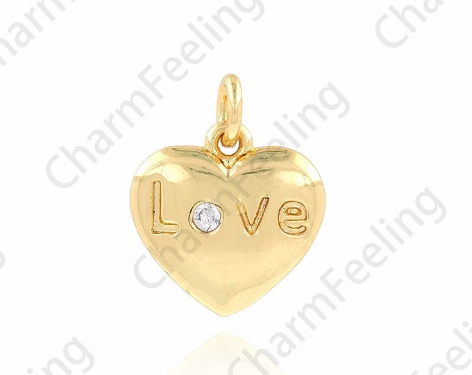 Alphabet Pendant,LOVE Necklace,18K Gold Filled Puffed Heart Necklace,Micropavé CZ Love Charm,Word Necklace,DIY Jewelry Supplies,11x13.5x2mm