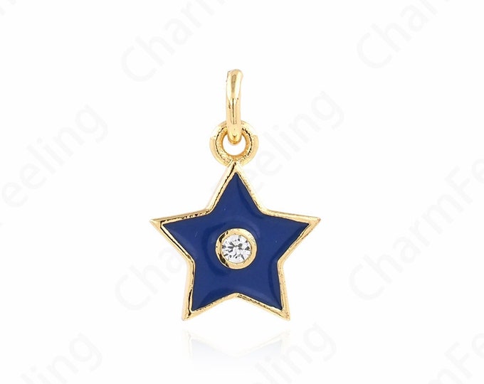 Micropavé CZ Polaris Necklace,Pentagram Pendant,Enamel Charm,18K Gold Filled Pentagram Charm, Star Charm,DIY Jewelry Supplies, 16x11x2mm
