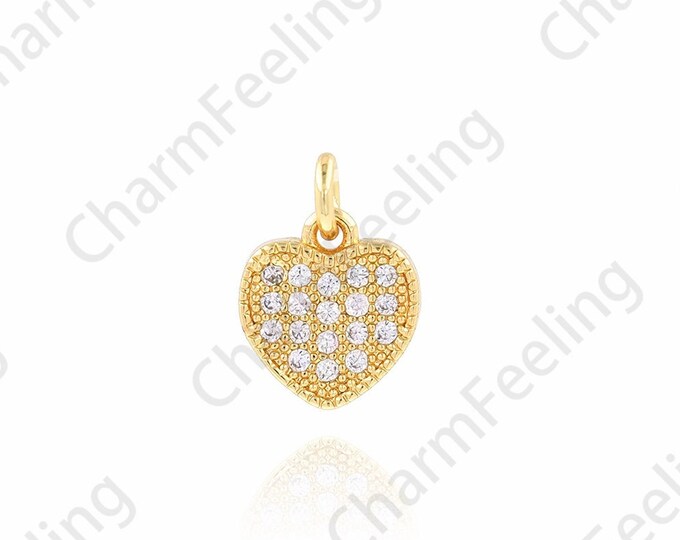 18K Gold Filled Heart Charm, Love Charm, Heart Pendant, Micropavé CZ Love Necklace,DIY Jewelry Accessories, 8.5x11.5x1.8mm