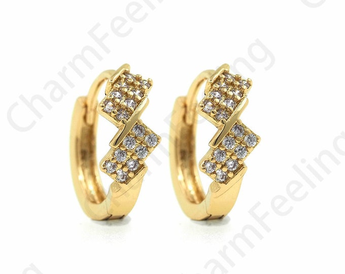 Rectangular Earrings, Cubic Zirconia Rectangle Hoops, Oblong Earrings, Square Hoops, Dainty Hoop Earrings, Gold Hoops 13x14.5x5.5mm