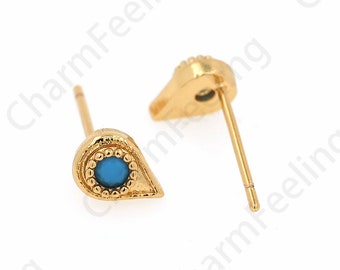 Teardrop Stud Earrings, 18K Gold Filled Waterdrop Earrings, Pierced Earrings, Micropavé CZ Waterdrop Charm, DIY Jewelry Supplies, 7x5mm