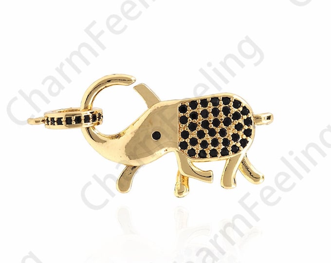 18K Gold Filled Elephant Clasp, Hand Clasp, Door Knocker, Gold Spring Clasp, Micropavé CZ Connection, Carabiner, DIY Accessories 32x17x5.8mm