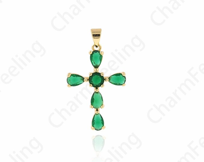 Christian Charm,18K Gold Filled Cross Pendant,Micropavé CZ Cross Necklace,Cross Charm,DIY Jewelry Accessories,19x33x3.5mm