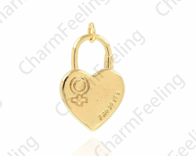 Heart Pendant, Symbol Charm, 18K Gold Filled Heart Lock Pendant, Lock Charm,Micropavé CZ Women Symbol Charm,DIY Jewelry Supplies,16.5x27x2mm