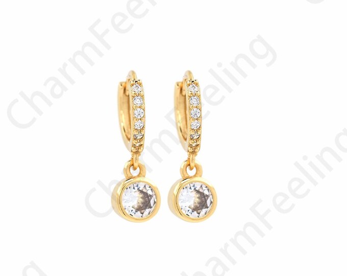 18K Gold Filled Round Earrings,Dangling Earrings,Hollow Earrings,Micropavé CZ Gold Earrings,Round Pendants,DIY Jewelry Supplies 20x12x1.8mm