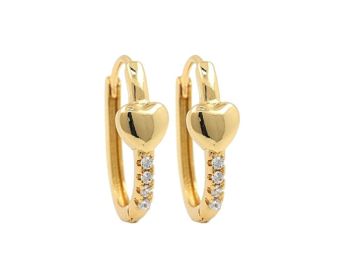 Square Earrings, Pierced Earrings,18K Gold Filled Heart Earrings, Micropavé CZ Couple Earrings,Heart Charm,DIY Jewelry Supplies, 19x13.5x6mm