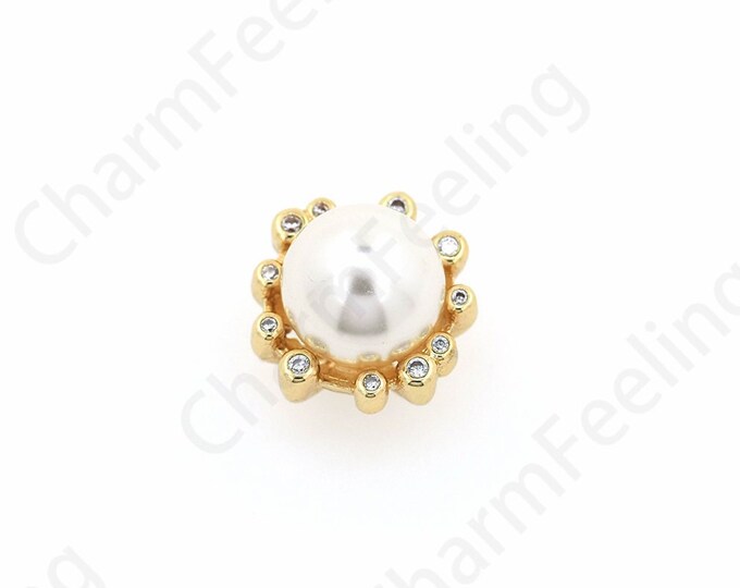Micropavé CZ Pearl Beads, Flower Spacer, 18K Gold Filled Flower Charm, Flower Spacer Beads, Flower Beads, DIY Jewelry Supplies, 12x12x11.5mm