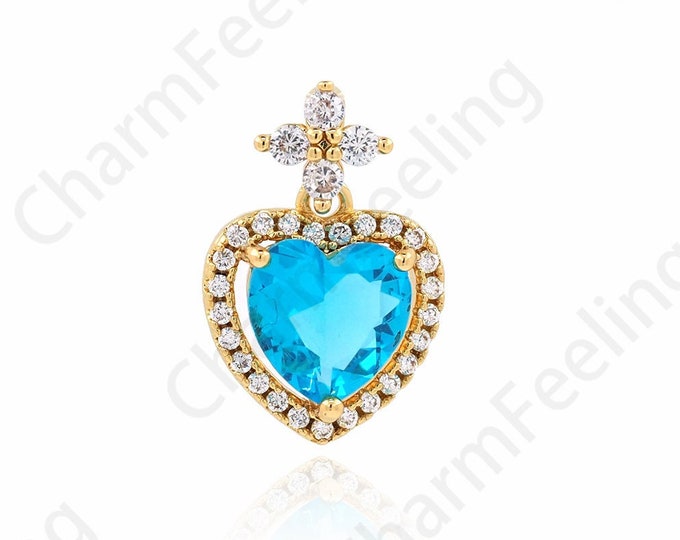 Micropavé CZ Love Necklace, 18K Gold Filled Crystal Heart Pendant, Crystal Charm, Love Charm, DIY Jewelry Accessories,18x12x5mm