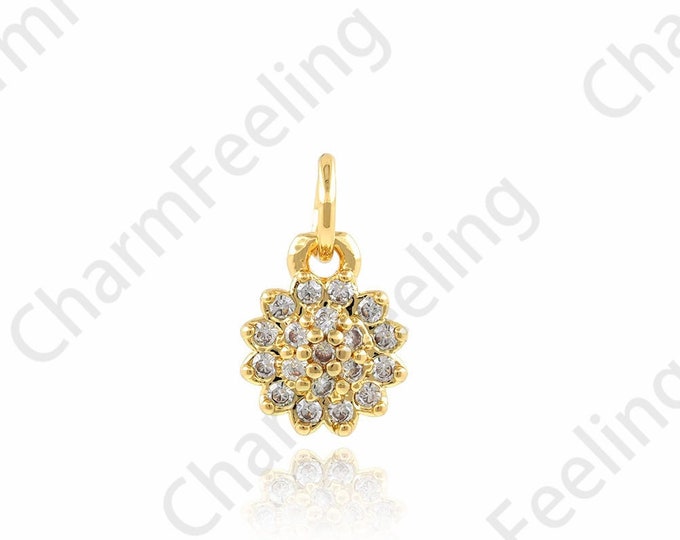 Flower Pendant, Micropavé CZ Petal Charm, 18K Gold Filled Plant Pendant, Plant Charm, DIY Jewelry Accessories, 7.5x12.5x3mm
