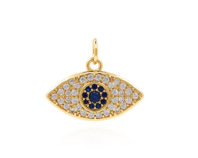 Micropavé CZ Lucky Eye Charm, 18K Gold Filled Eye Pendant, Eye Necklace, Eye Charm, Lucky Charm, DIY Jewelry Accessories 15x19x3mm