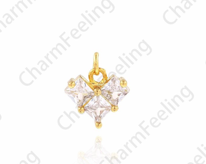 18K Gold Filled Pixel Charm, Pixel Heart Pendant, Micropavé CZ Love Charm, Gift For Her, DIY Jewelry Supplies, 11.5x13x4mm