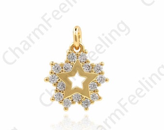 18K Gold Filled Star Pendant,Polaris Charm,Micropavé CZ Five-Pointed Star Necklace,Star Pendant,DIY Jewelry Making Accessories, 14x11x2mm