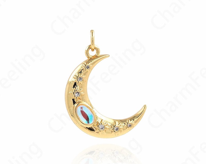 1pcs MicroPave CZ Moon Pendant,18K Gold Filled Crescent Pendant, Moon Charm, DIY Jewelry Making Accessories 25.5x18x5mm