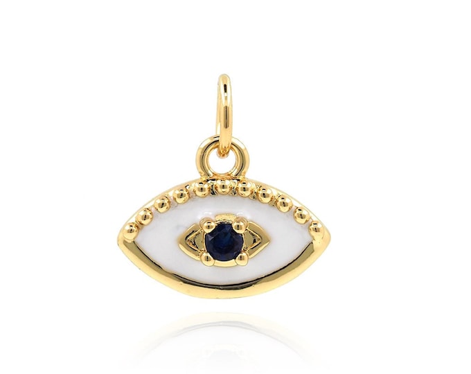 Eye Pendant, Micropavé CZ Devil's Eye Necklace, Devil's Eye Charm, 18K Gold Filled Eye Charm, DIY Jewelry Supplies, 13x13x3.3mm
