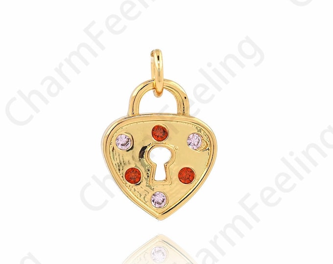 Heart Shaped Pendant, Lock Pendant, Heart Shaped Lock Charm, 18K Gold Filled Lock Necklace, Lock Charm, Heart Shaped Charm,14x9.5x1.8mm