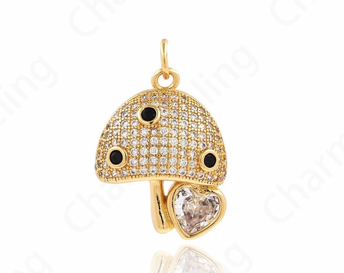 Mushroom Charm, Exquisite Mushroom Pendant, 18K Gold Filled Fungus Necklace, Fungus Charm, Gourmet Necklace, Food Pendant 23.5x17.3x5.3mm