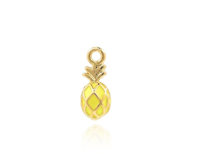 Enamel Pineapple Pendant, Fruit Charm, 18K Gold Filled Fruit Jewelry, Pineapple Charm, DIY Jewelry Making Accessories 9x4x1.8mm