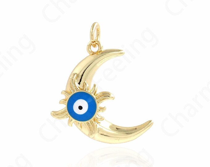 Eye Charm,Enamel Charm, Crescent Moon Necklace, 18K Gold Filled Moon Eye Pendant,Eye Necklace,DIY Jewelry Making Accessories 23.5x20.5x5.5mm
